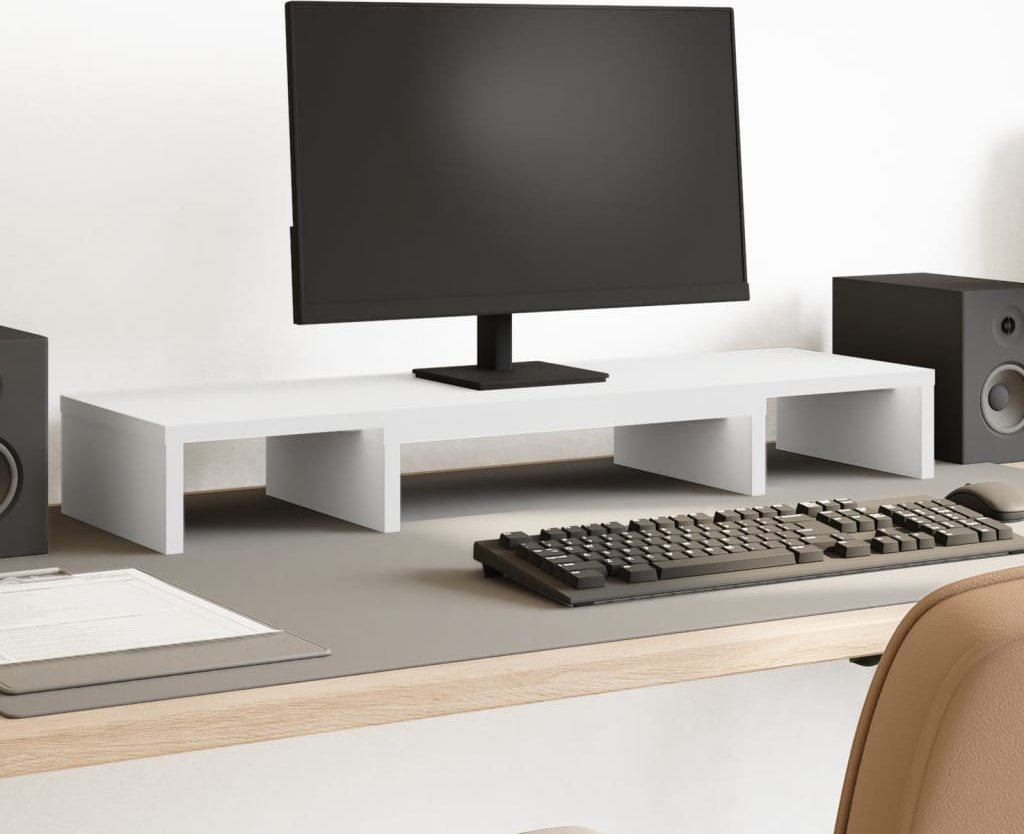 vidaXL vidaXL Podstawka pod monitor, regulowana, biała, 80x24x10,5 cm