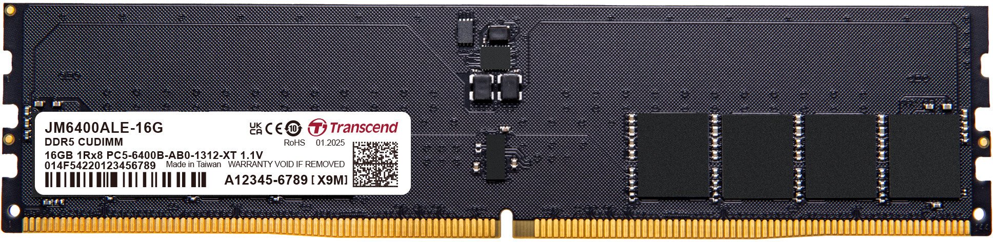 Transcend JetRam JM6400ALE-16G, 16 GB, 1 x 16 GB, DDR5, 6400 MHz, 288-pin DIMM