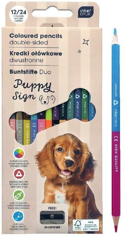 Kredki ołówkowe z temperówką 12/24 Puppy Sign