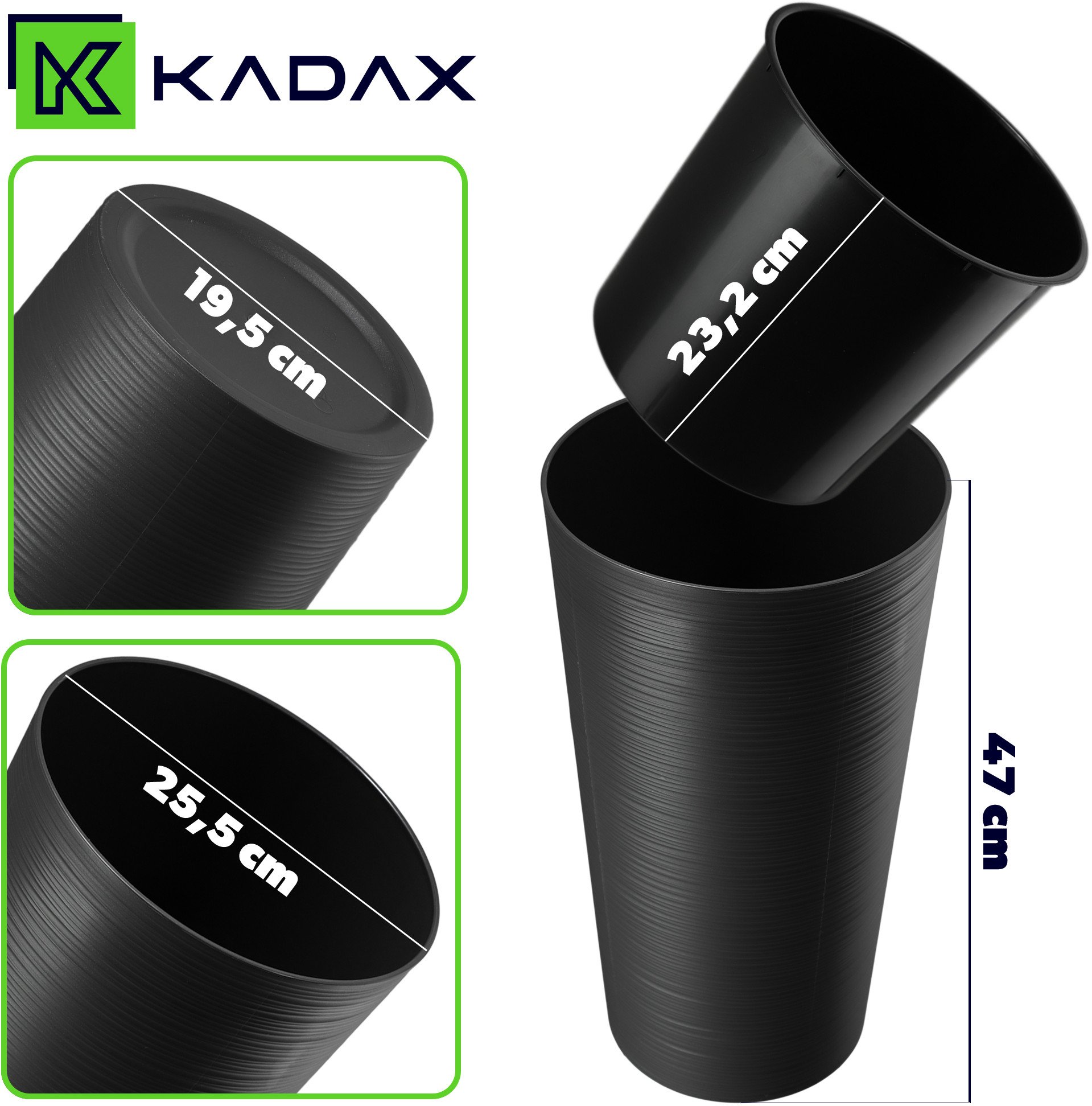 KADAX Doniczka Donica Na Kwiaty 26cm Osłonka Z Wkładem Kwietnik Plastikowa Grafit