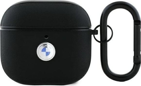 BMW BMA4SSLBK AirPods 4 cover czarny/black Geniune Leather Silver Logo