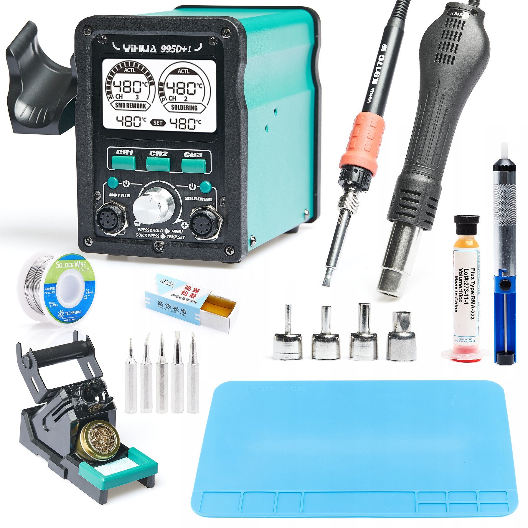 Zestaw Stacja Lutownicza Hot-Air 2w1 810W Yihua 995D+I Groty Mata Odsysacz