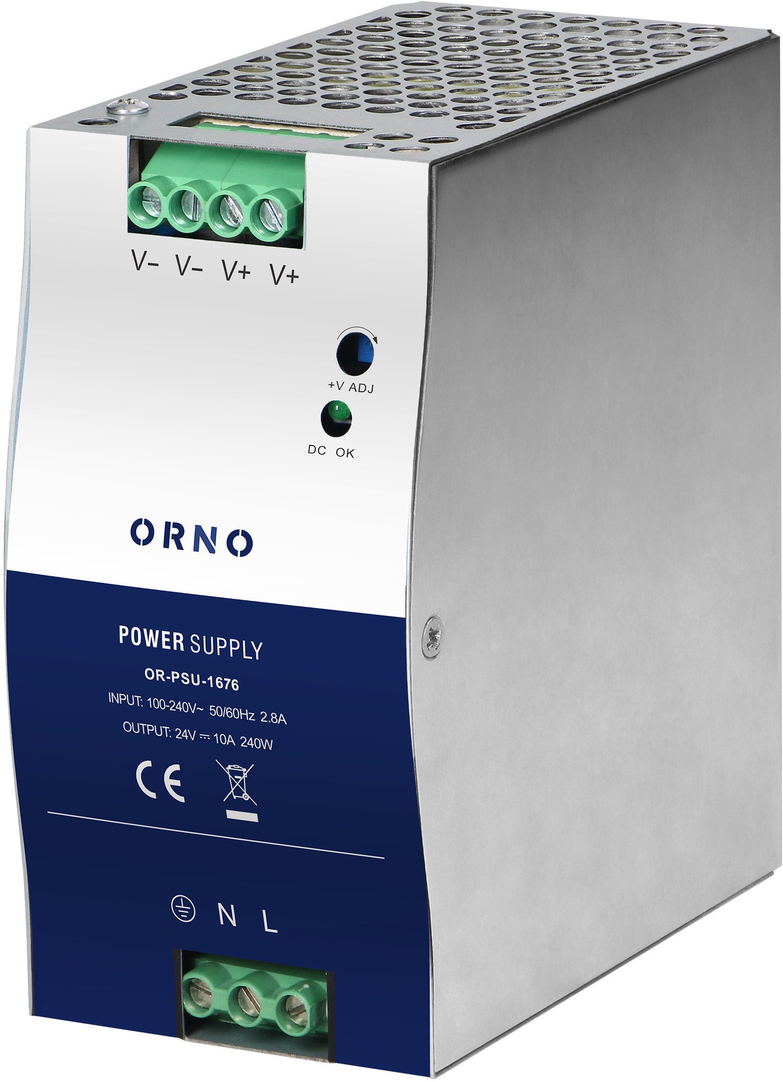 Zasilacz przemysłowy, na szynę DIN, 24VDC, 10A, 240W, w metalowej obudowie