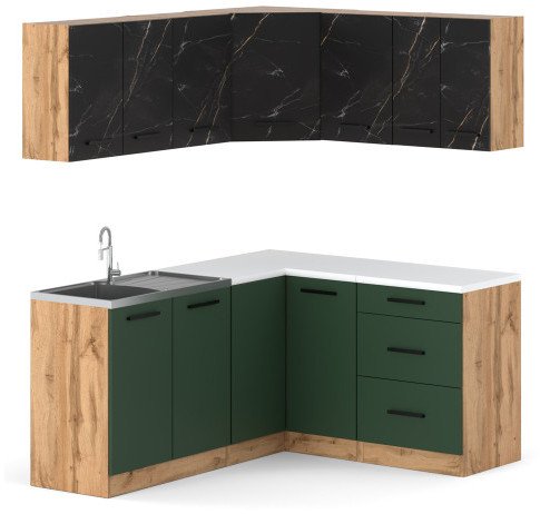 Kuchnia Narożna Modułowa Z Blatem 3.2m Wotan San Sebastian Butelkowa Zieleń