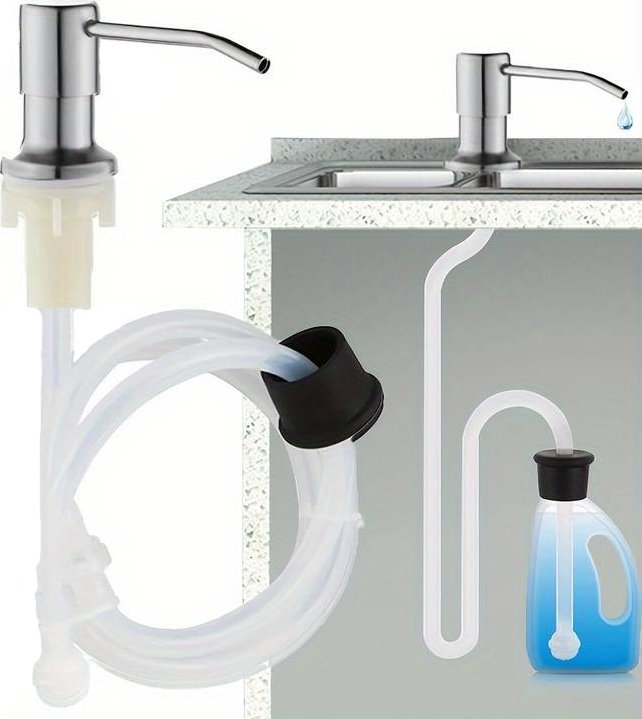 Dozownik do mydła SHOPUJ.PL DOZOWNIK SREBRNY MYDŁA PŁYNU DO MYCIA NACZYŃ DO ZLEWU Z RURKĄ PRZEDŁUŻKĄ