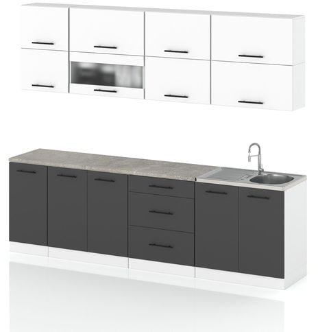 Meble Kuchenne Zestaw Mebli Kuchennych Robo Lux 2.6m Szafki Biały Szary Mat