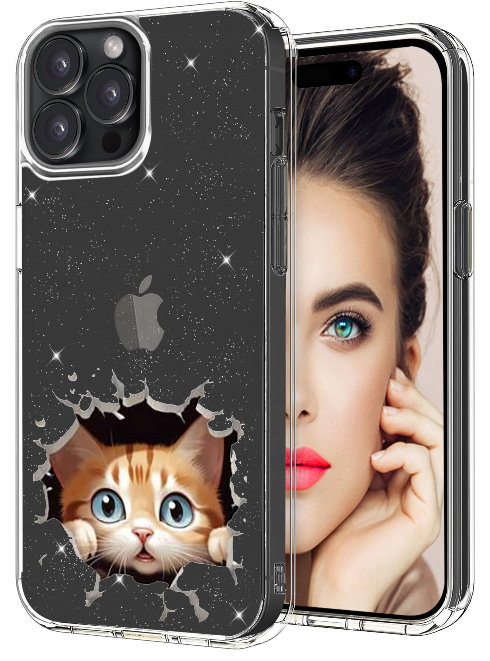 ETUI do Apple iPhone 15 Pro WZORY BROKAT CASE PRZEŹROCZYSTE PLECKI + SZKŁO