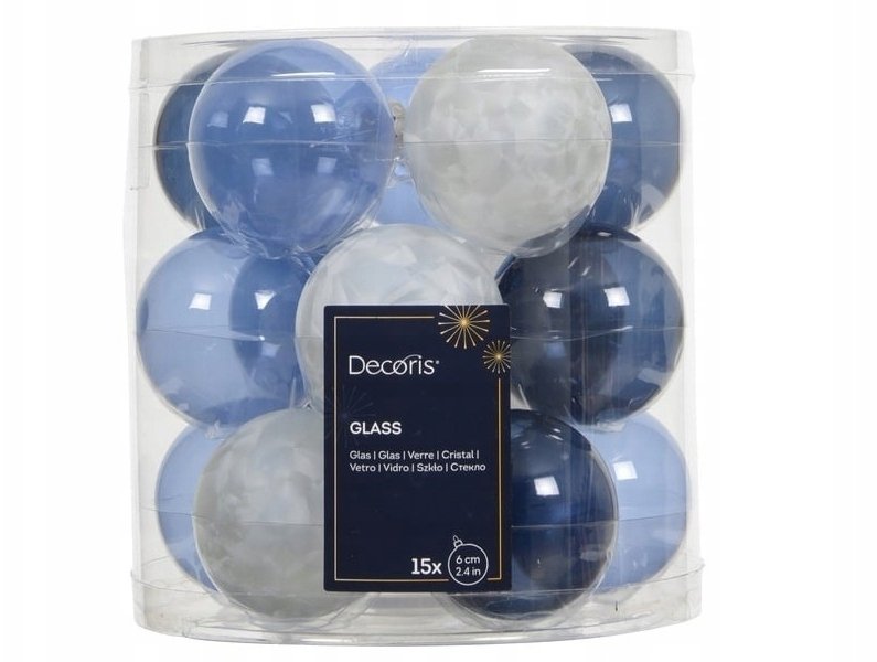 Kaemingk Zestaw 15 szklane niebieskie przezroczyste bombki choinkowe 6cm