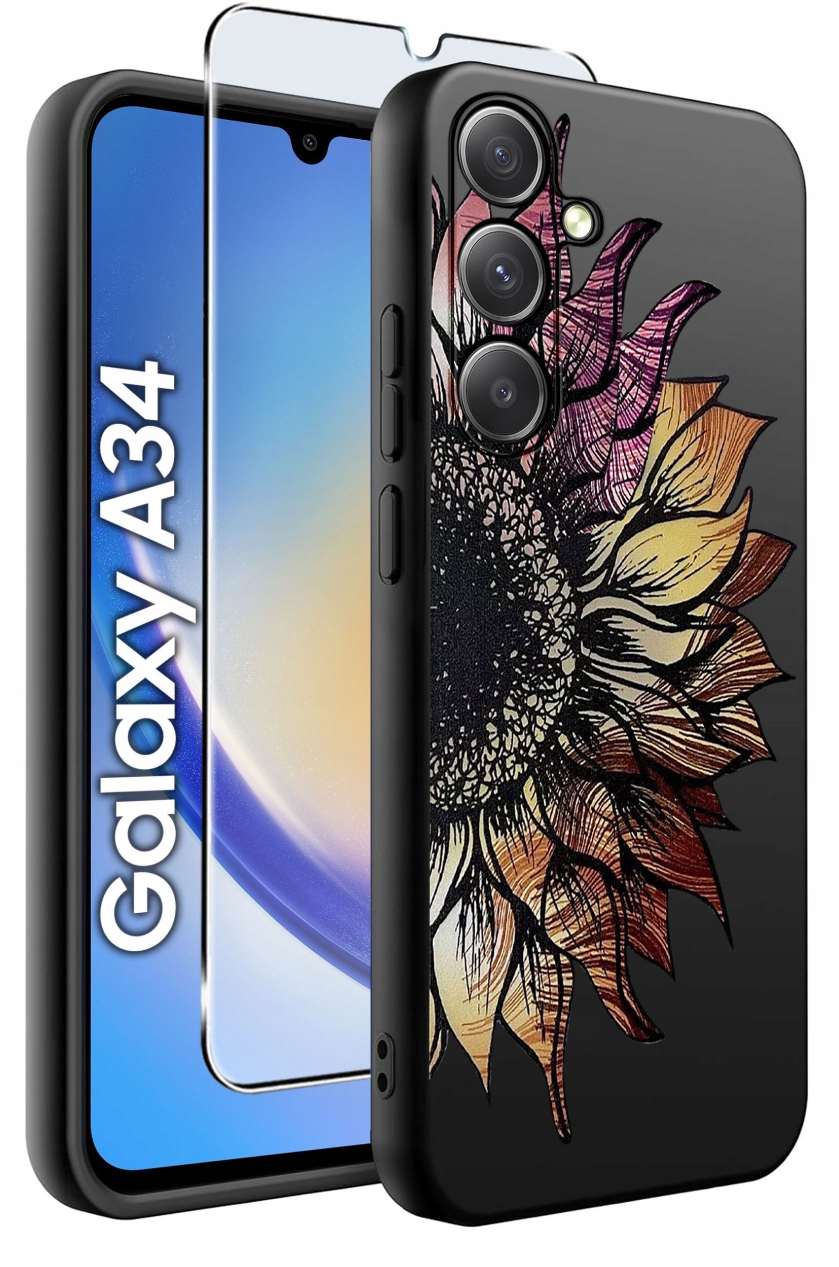 ETUI do Samsung A34 5G WZORY | SILIKONOWE MATT CASE + SZKŁO 9H