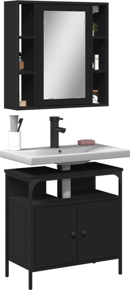 vidaXL 2-cz zestaw mebli łazienkowych, czarny, materiał drewnopochodny