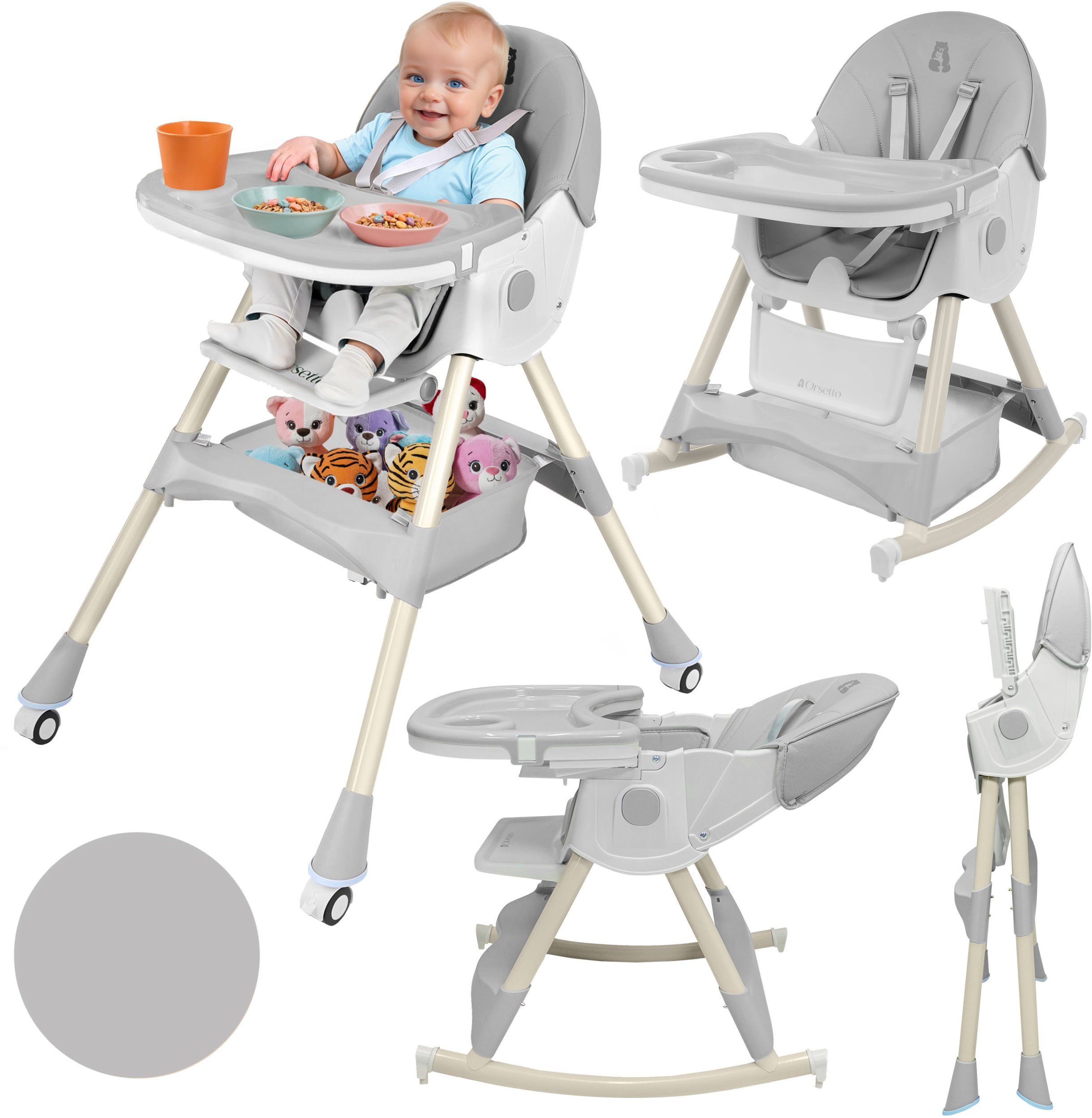 KRZESEŁKO DO KARMIENIA BUJACZEK SEZAMEK 6W1 SZARE