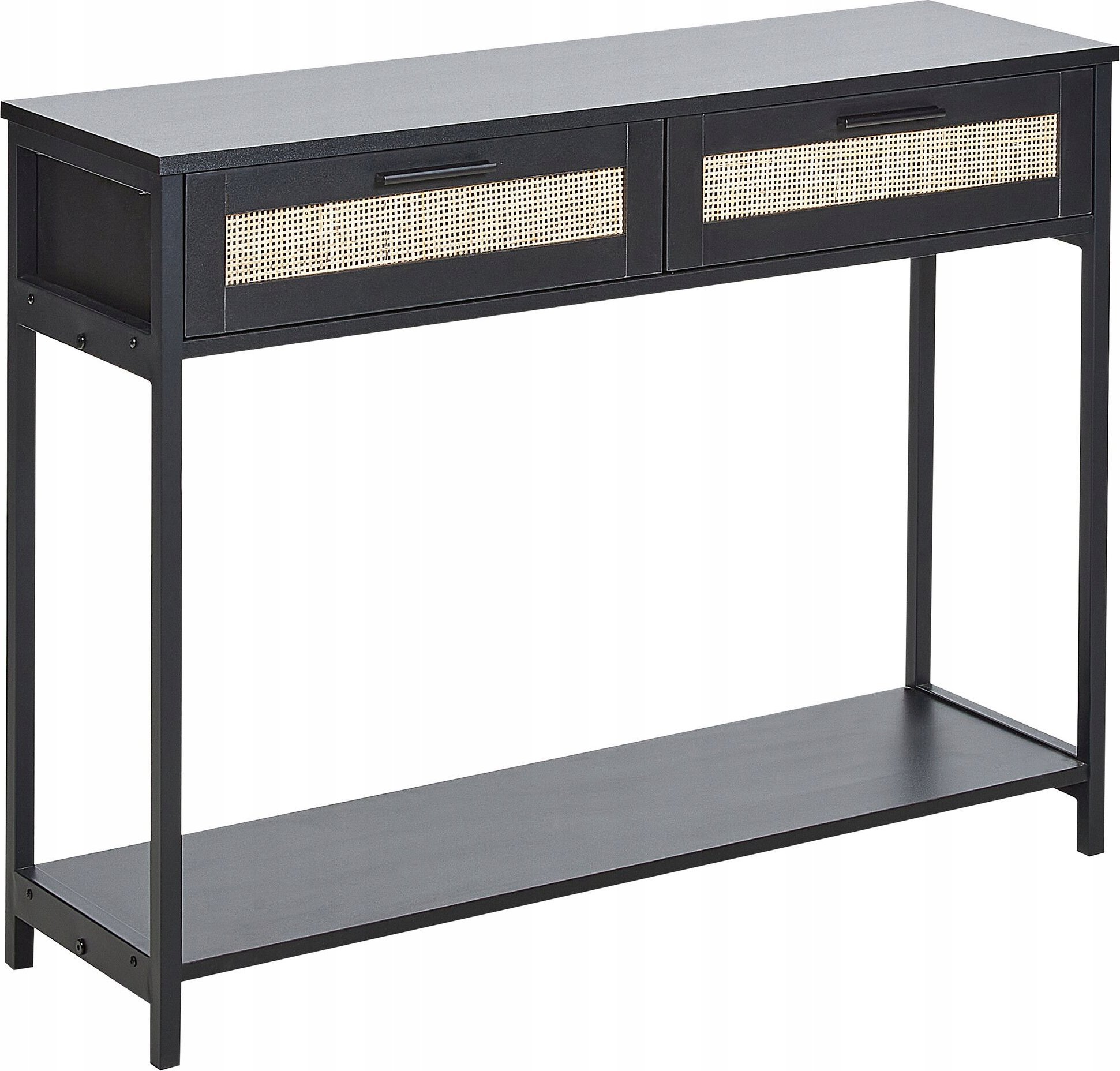 Beliani Konsola 2 szuflady fronty rattanowe czarna OPOCO