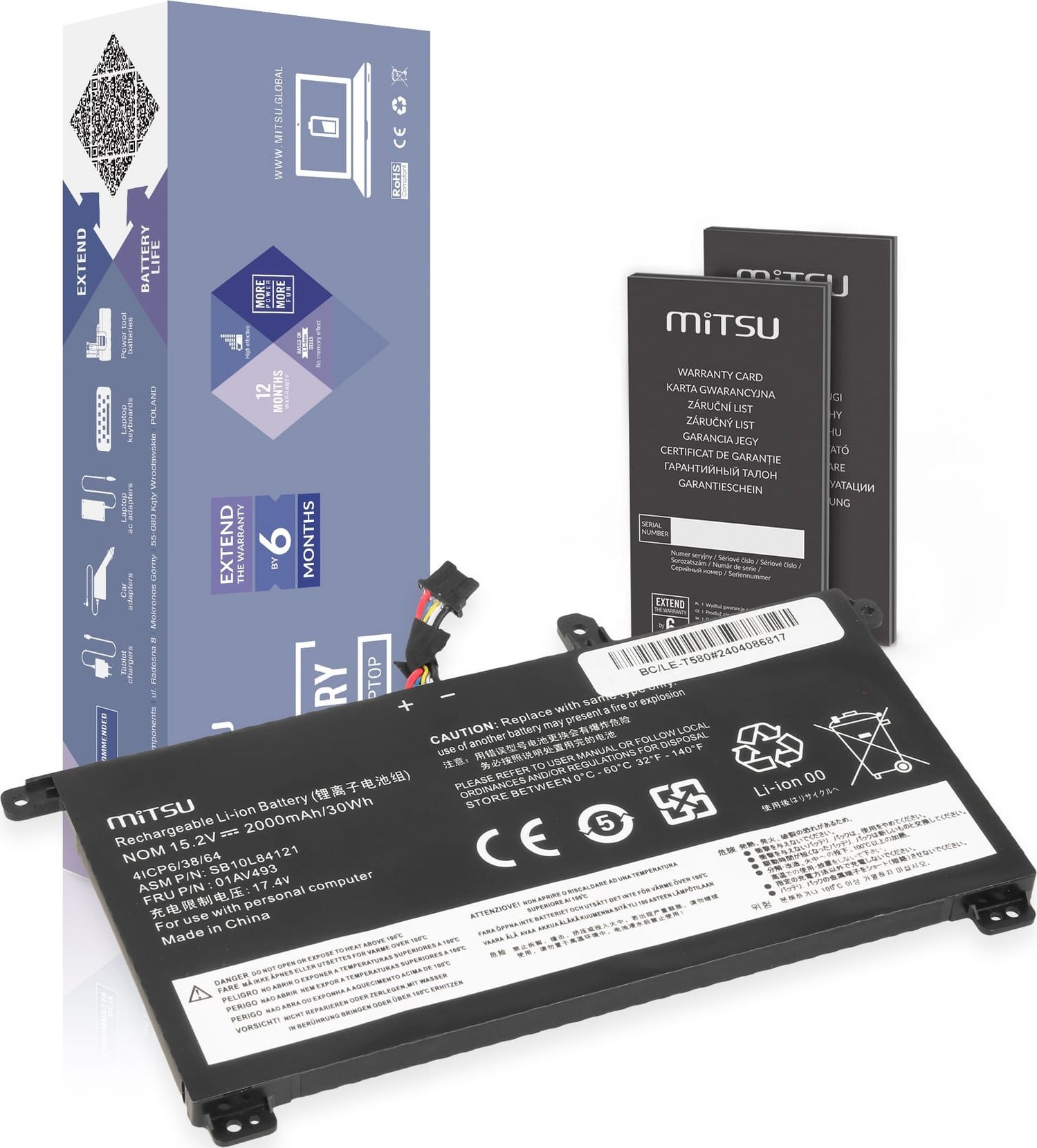 Bateria Mitsu Bateria Mitsu do Lenovo ThinkPad T570, T580, P51s, P52s - wewnętrzna