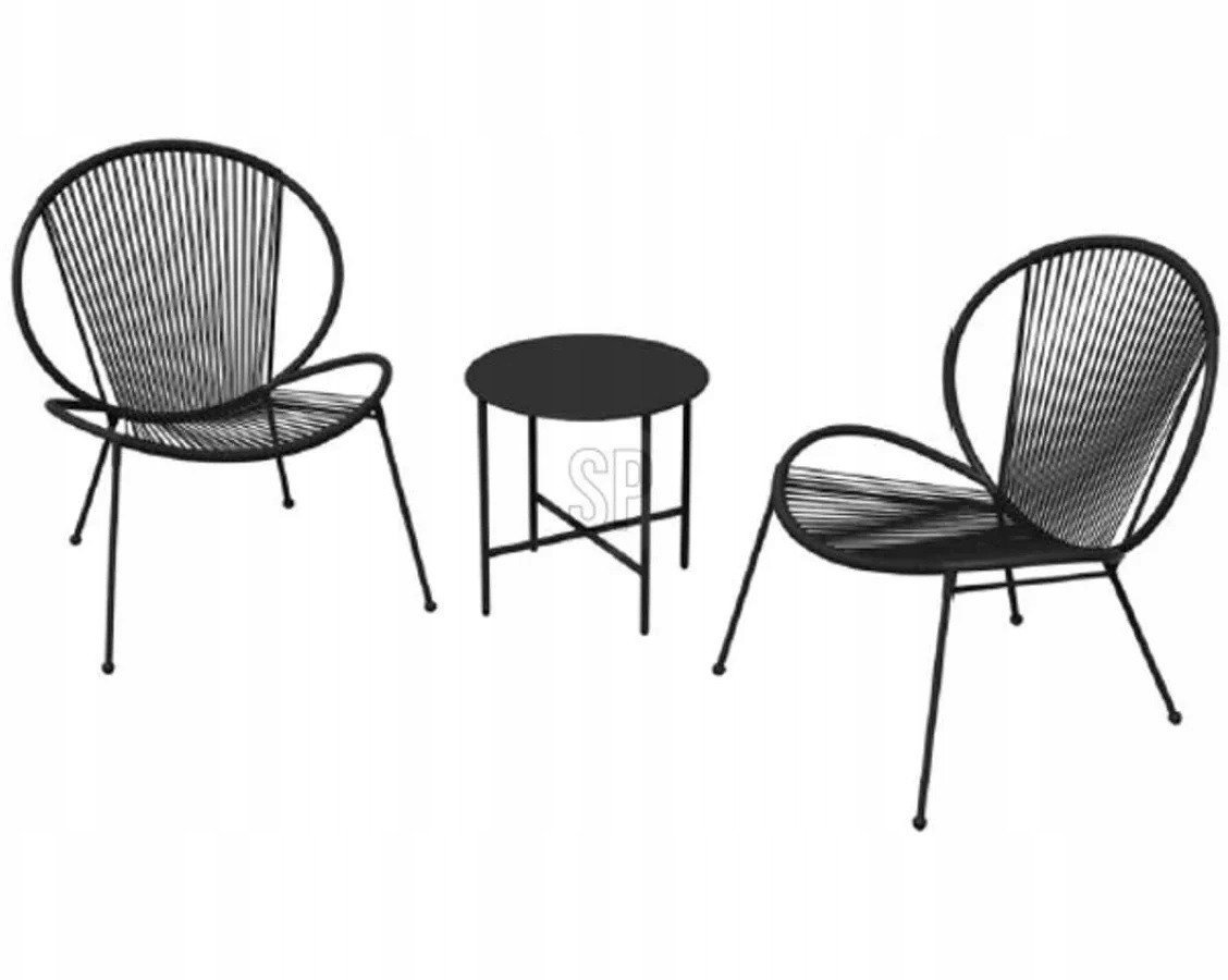 3-ių dalių lauko baldų komplektas, juodas