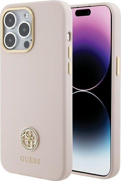 Guess Guess GUHCP15XM4DGPP iPhone 15 Pro Max 6.7" różowy/pink hardcase Silicone Logo Strass 4G