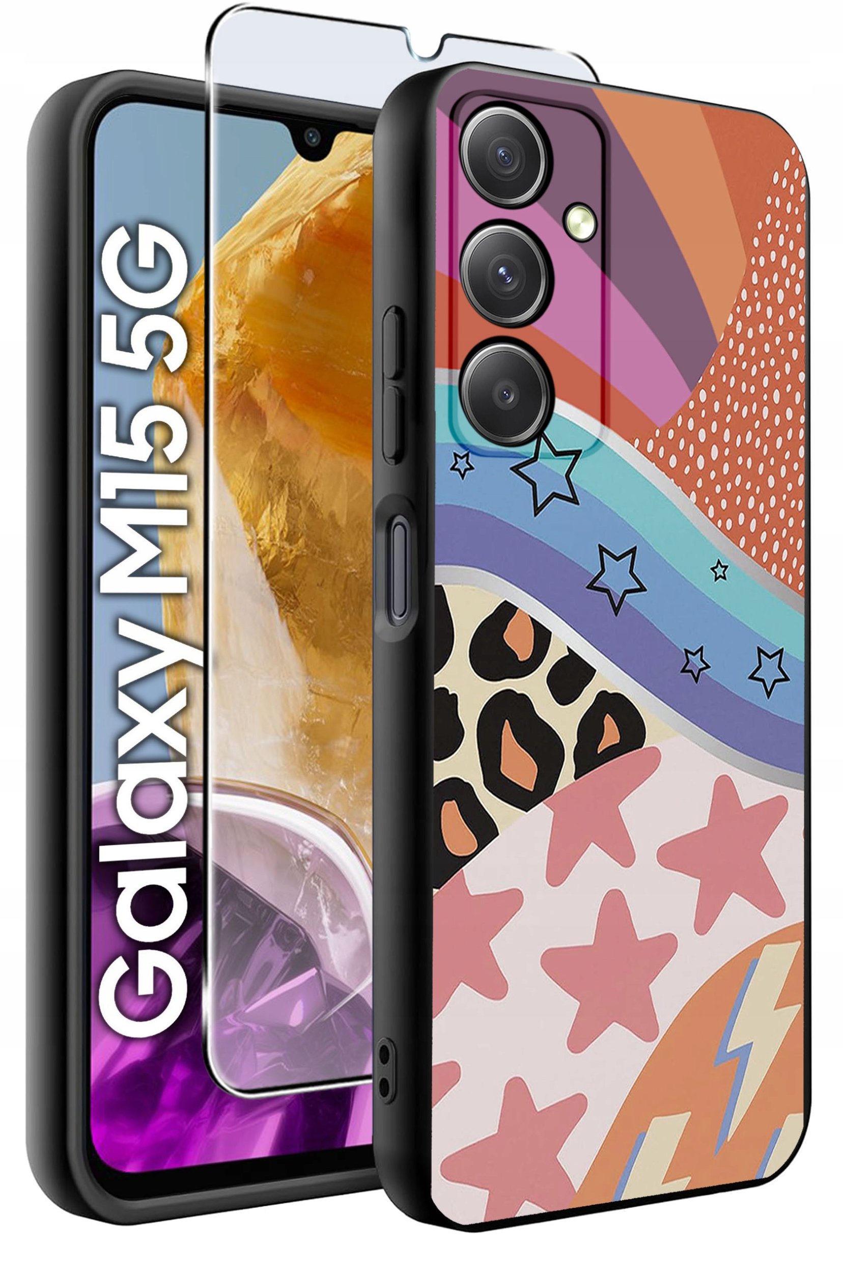 ETUI do Samsung M15 5G WZORY | SILIKONOWE MATT CASE + SZKŁO HARTOWANE 9H