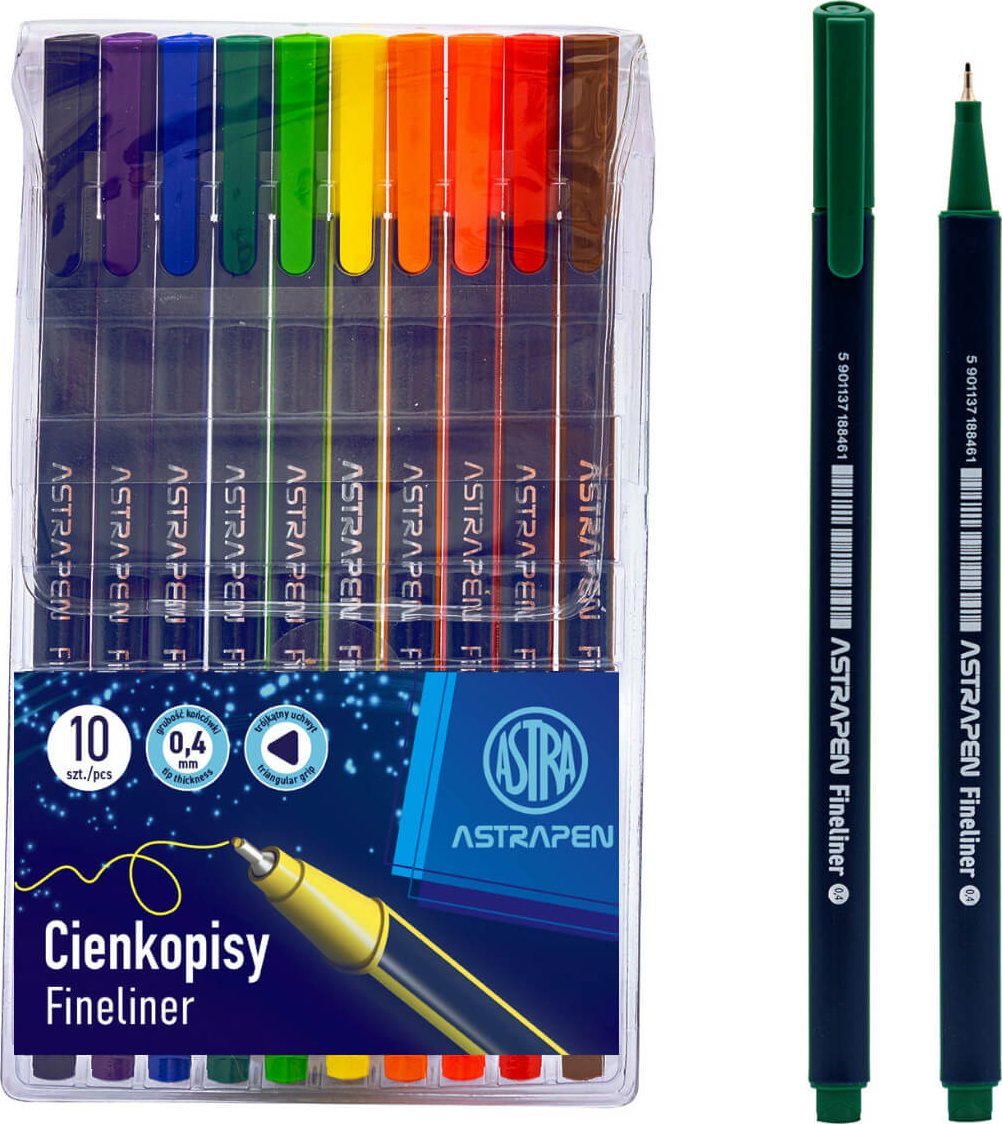 Astra Cienkopisy trójkątne kolorowe fineliner do rysowania 0,4mm 10szt ASTRA