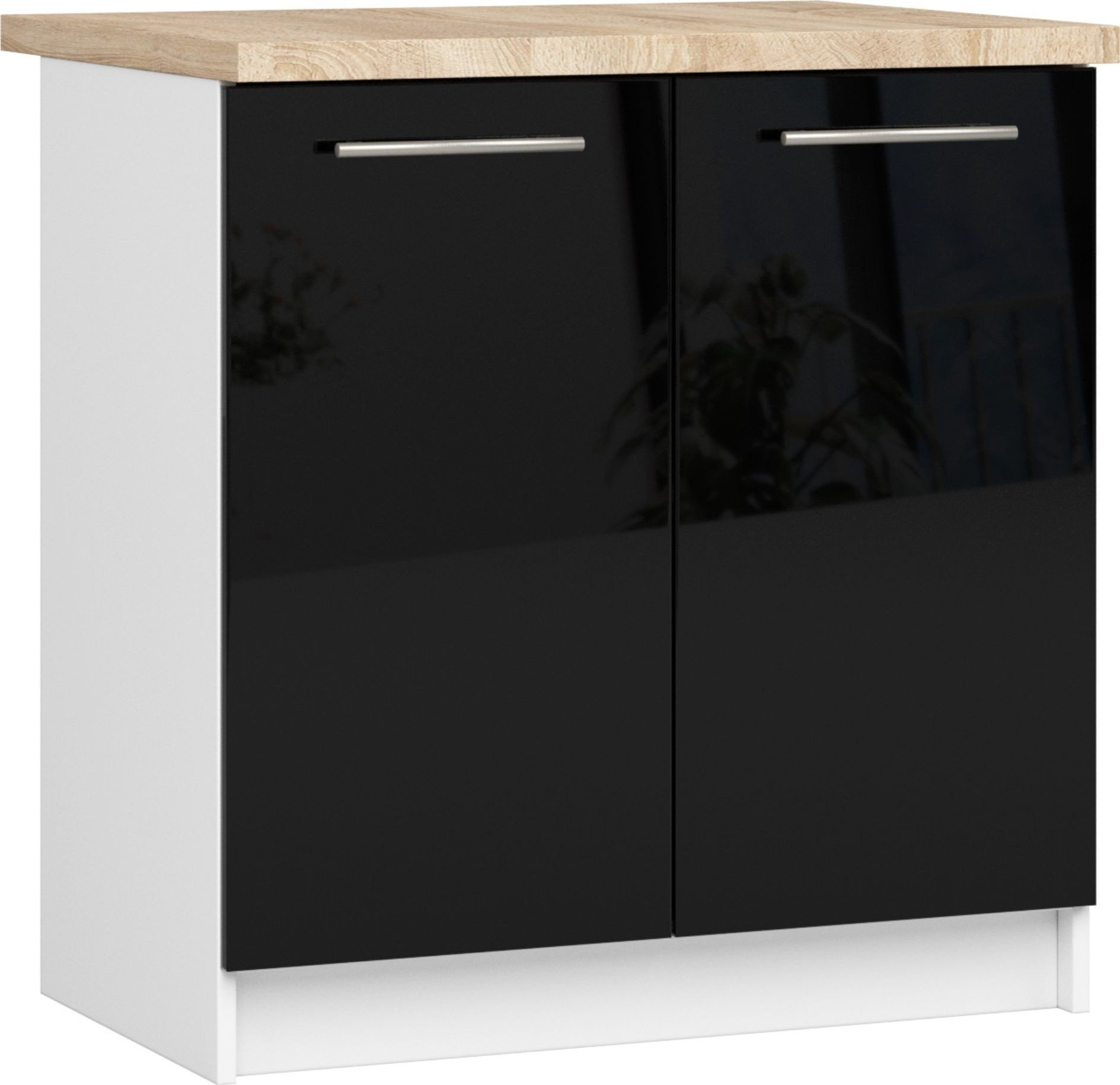 Fabryka Mebli Akord SZAFKA KUCHENNA OLIWIA S 80cm 2D + BLAT BIAŁA / CZARNY POŁYSK