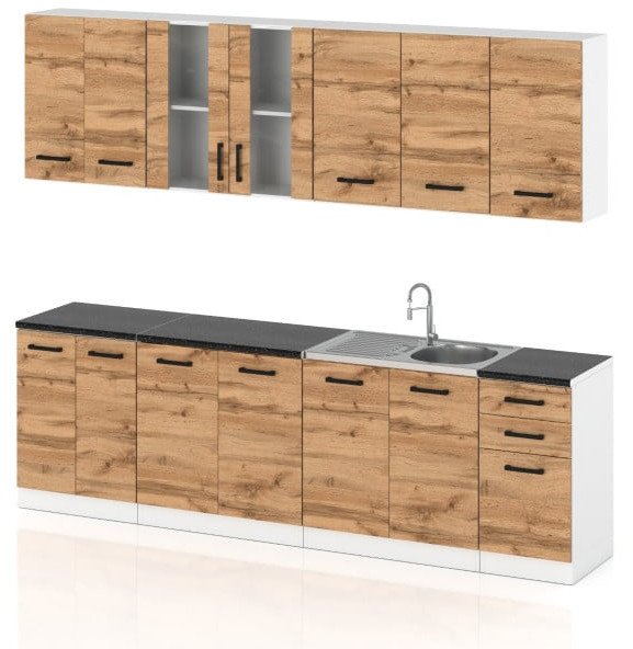 Meble Kuchenne Drewniane 2.6m Kuchnia Jowita 2.6m Modułowa Duża Dąb Wotan