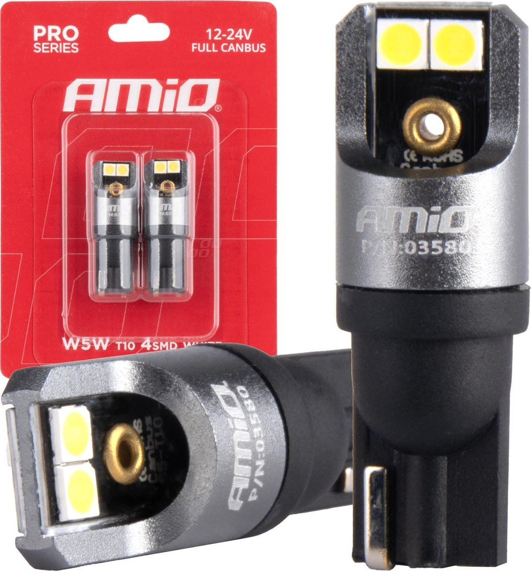 AMiO Żarówki led full canbus pro t10 w5w 4x3030 smd białe 12v 24v amio-03580