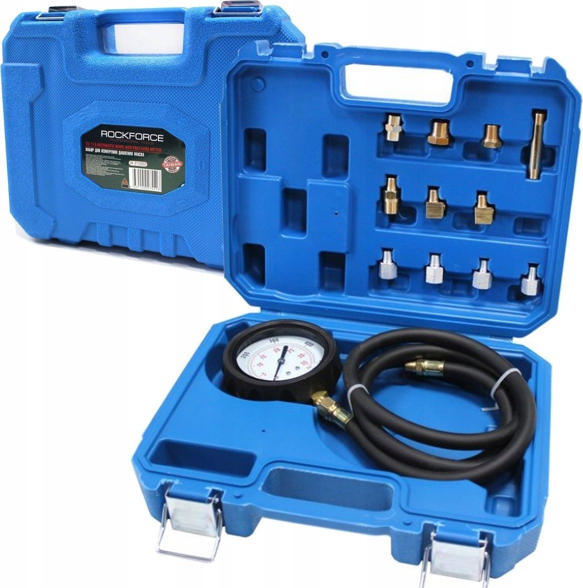 Rockforce Tester ciśnienia oleju w komplecie z adapterami gwintowanymi 12el.