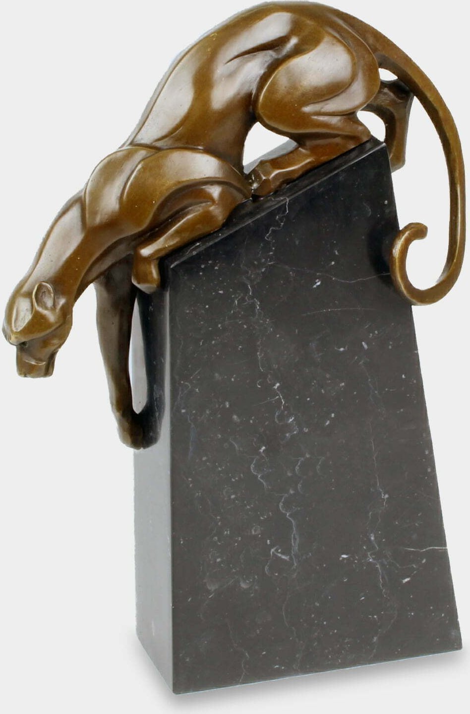 rzezbyzbrazu Pantera na Skale Rzeźba z Brązu na Marmurowej Podstawie