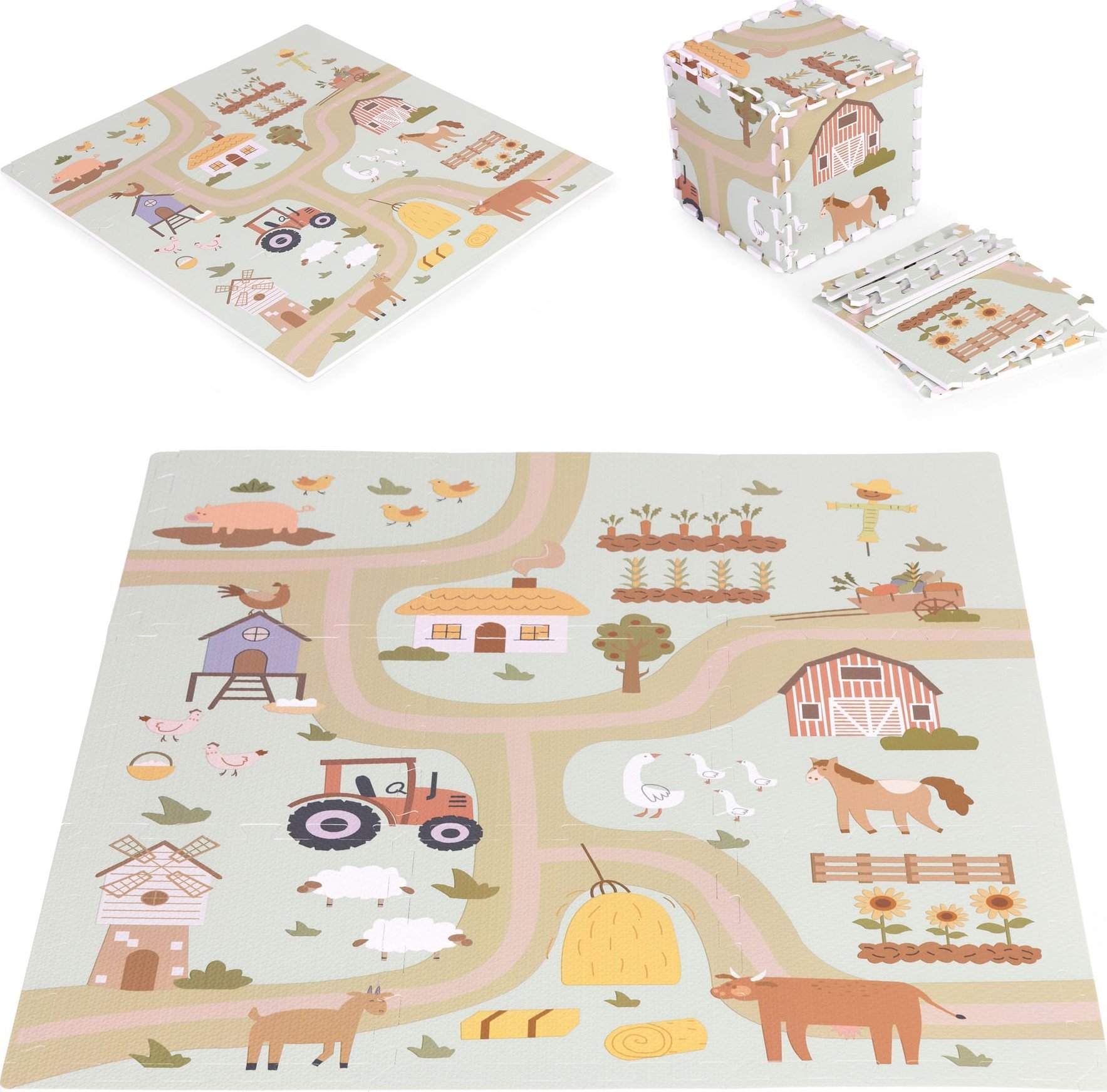 Ecotoys Duża mata piankowa EVA dla dzieci Farma 90,5x90,5 cm 21 el. ECOTOYS