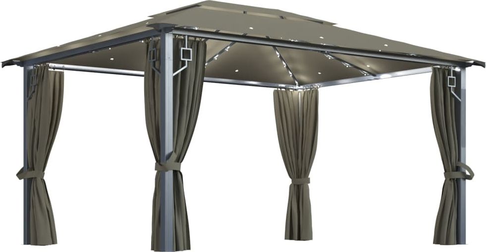 vidaXL Altana z zasłonami i lampkami, 400x300 cm, taupe, aluminium