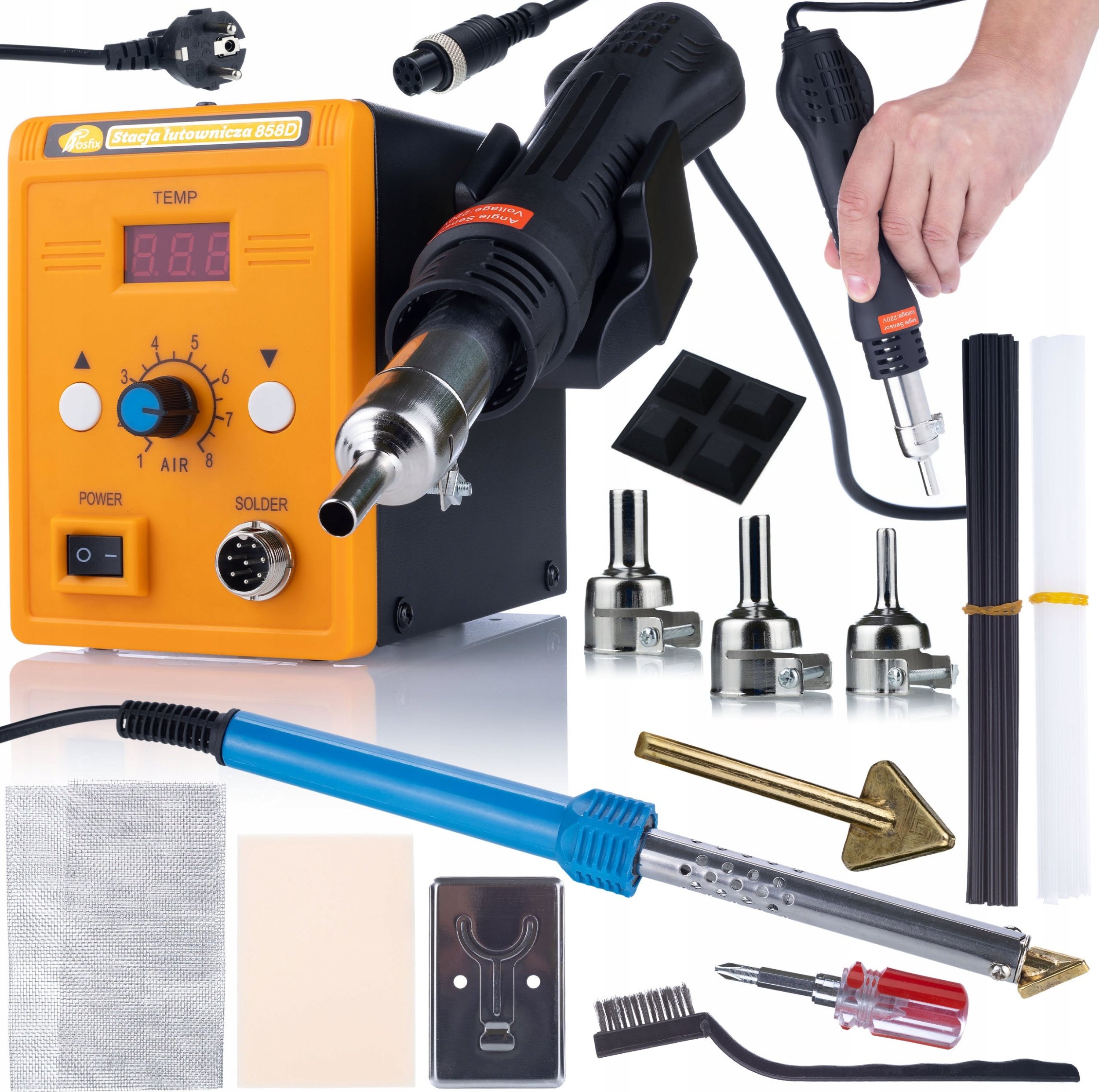 Rosfix ZESTAW LUTOWNICA HOT-AIR SPAWARKA PLASTIKU 858D + LUTOWNICA ŻELAZKO