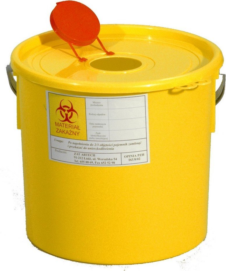 Artech Pojemnik na odpady ostre z otworem wrzutowym, poj. 15l (Kolor żółty)