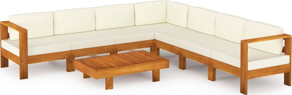 vidaXL 8-cz. zestaw wypoczynkowy do ogrodu, kremowe poduszki, akacja