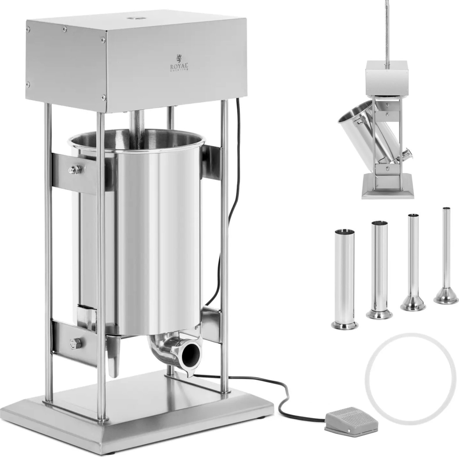 Royal Catering Nadziewarka do kiełbas elektryczna pionowa 4 lejki 20 l 300 W Nadziewarka do kiełbas elektryczna pionowa 4 lejki 20 l 300 W