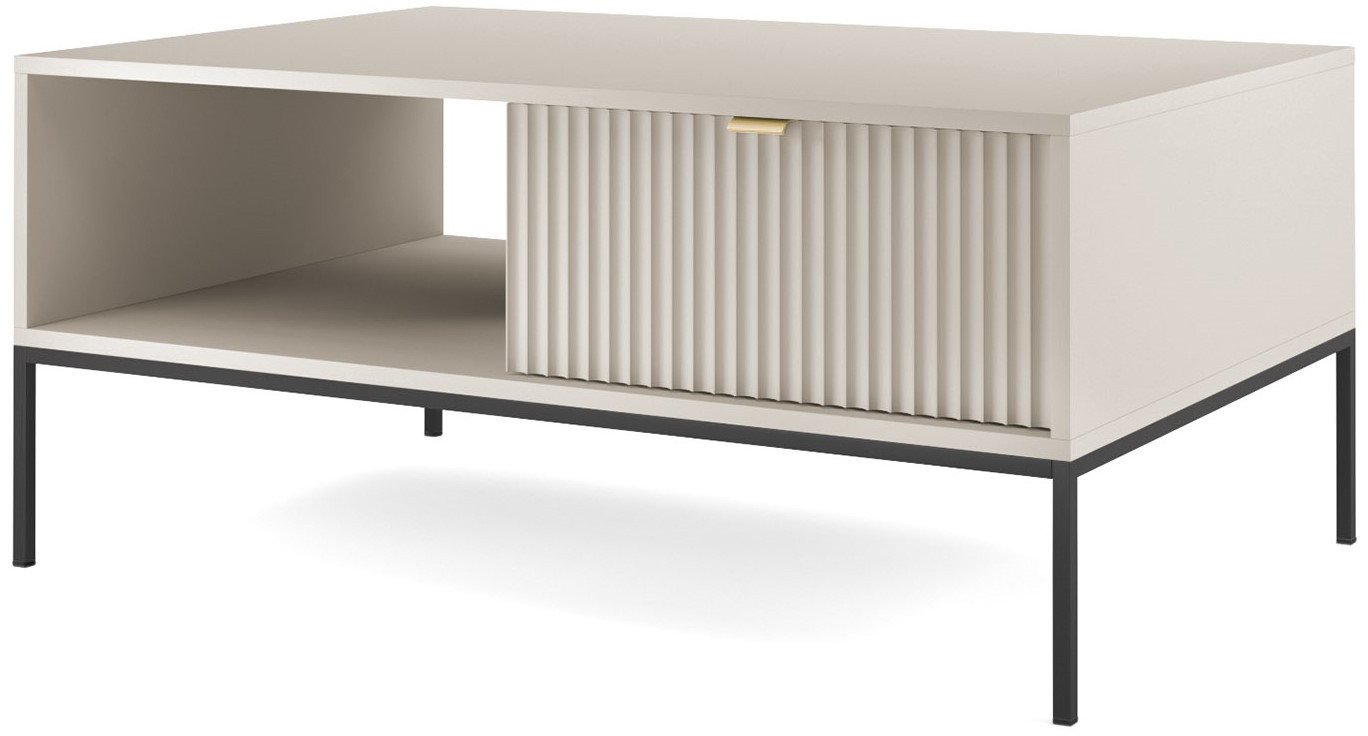 Prostokątna ława Kioto w kolorze cashmere i czarnymi nóżkami