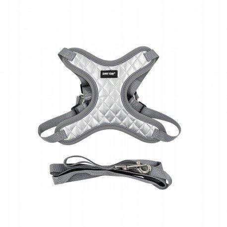 Zestaw, szelki+smycz, dla psa, srebrne, materia� nylon/PU, d�. smyczy 1,45m, rozmiar L
