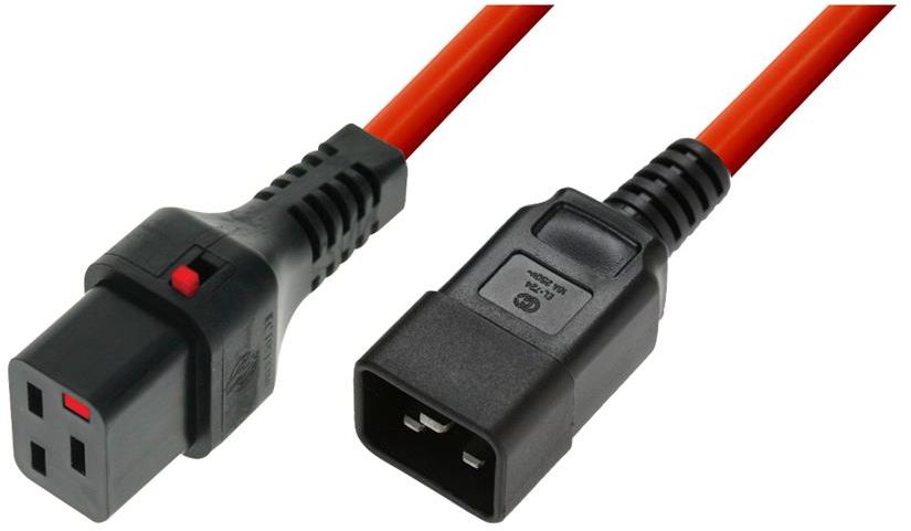 Kabel zasilający Digitus IEC LOCK 3x1,5mm2 IEC C20 prosty/IEC C19 prosty M/Ż 2m czerwony (IEC-PC1402)