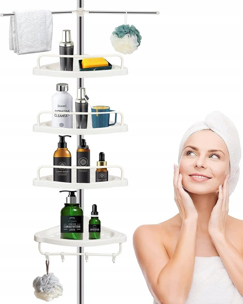 Korbi PÓŁKA ŁAZIENKOWA NAROŻNA POD PRYSZNIC TELESKOPOWA REGULOWANA WYSOKOŚĆ PÓŁKI