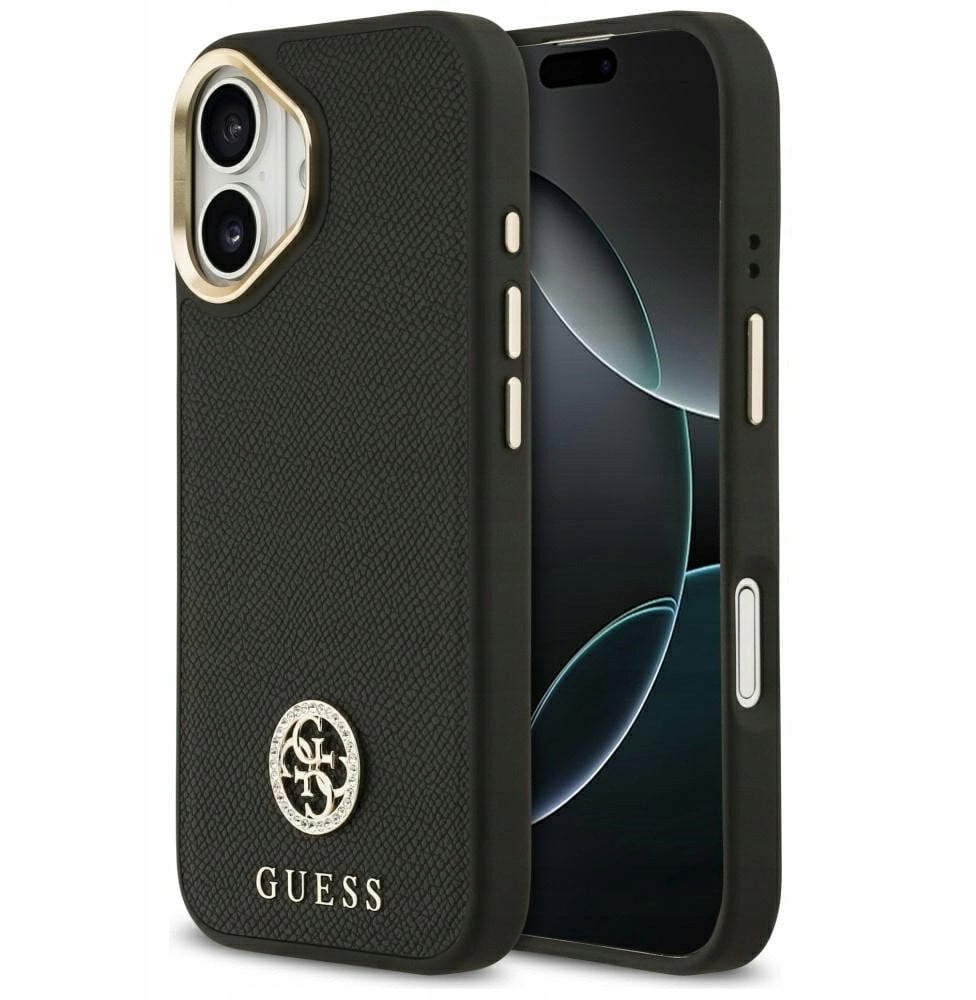 Guess Etui Grained Strass Logo MagSafe do iPhone 17 czarny