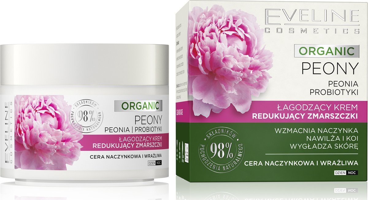 Eveline Organic Peony - Łagodzący krem redukujący zmarszczki - cera naczynkowa i wrażliwa 50ml