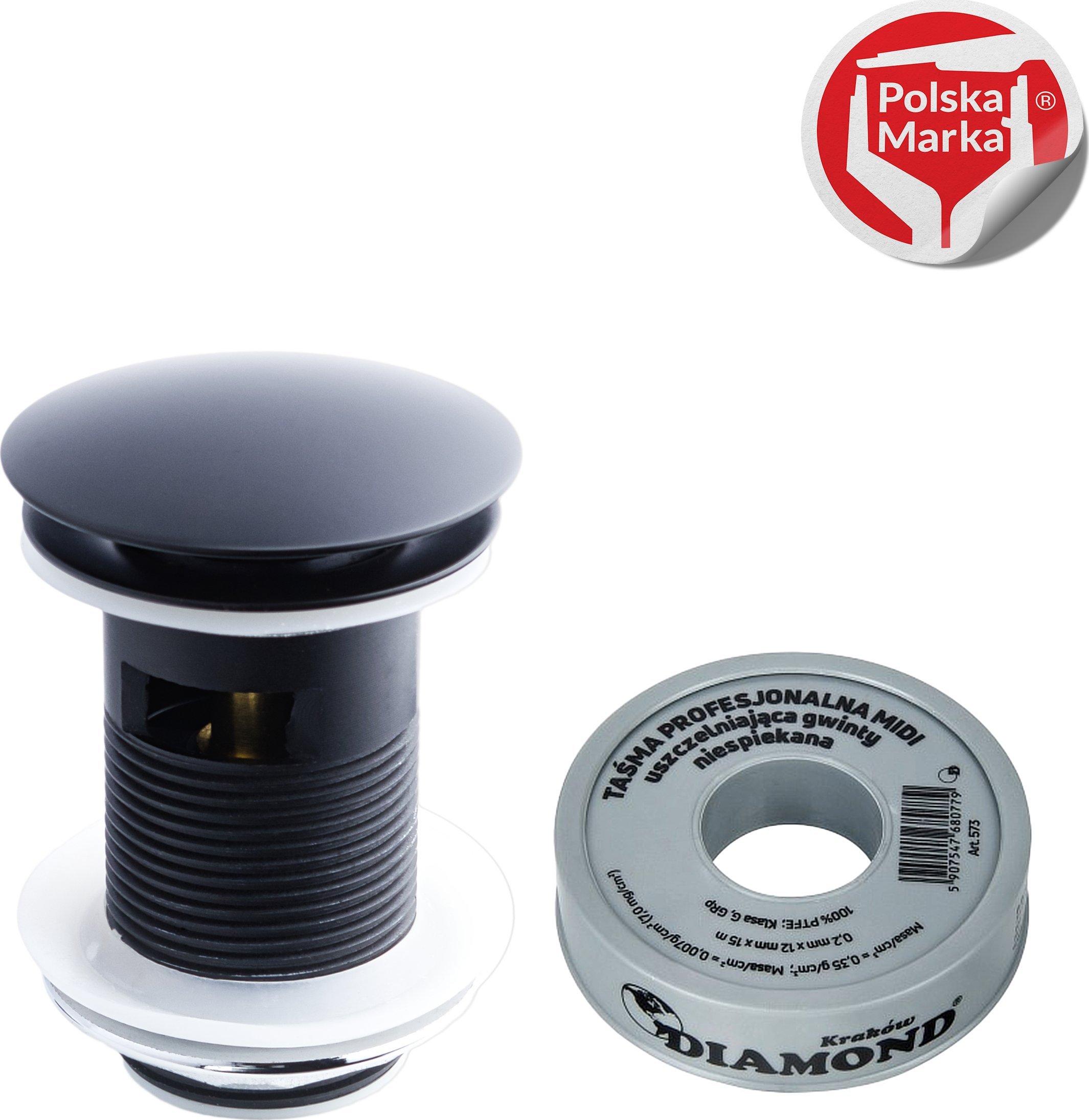 Sotbe SOTBE CZARNY korek umywalkowy automatyczny KLICK - KLACK przepływowy