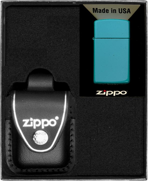 Zestaw ZIPPO Zapalniczka FLAT TURQUOISE SLIM Prezentowy No3