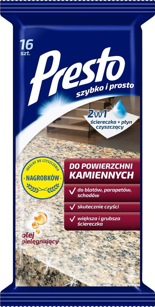 Presto PRESTO_2w1 Ściereczka + Płyn czyszczący do powierzchni kamiennych 16szt.