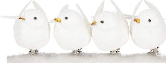 Springos Zawieszki choinkowe 4 szt. ptaszki brokatowe białe UNIWERSALNY