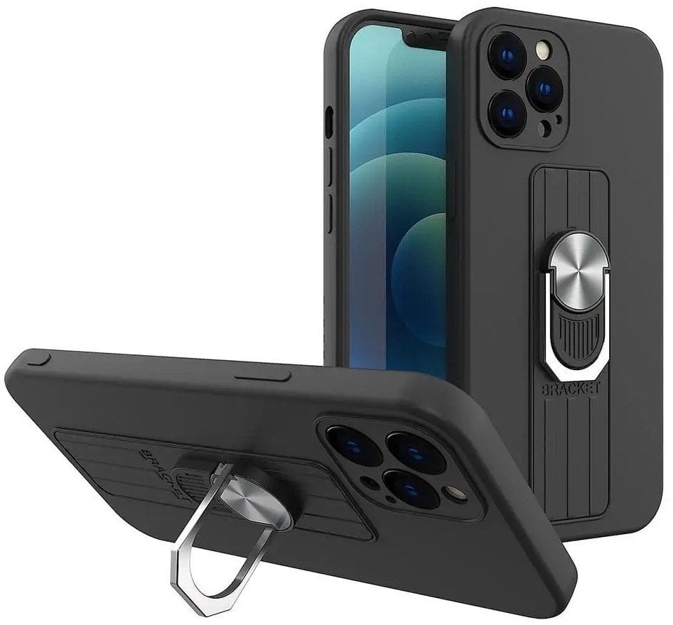 Ring Case silikonowe etui z uchwytem na palec i podstawką do Samsung Galaxy A72 4G czarny