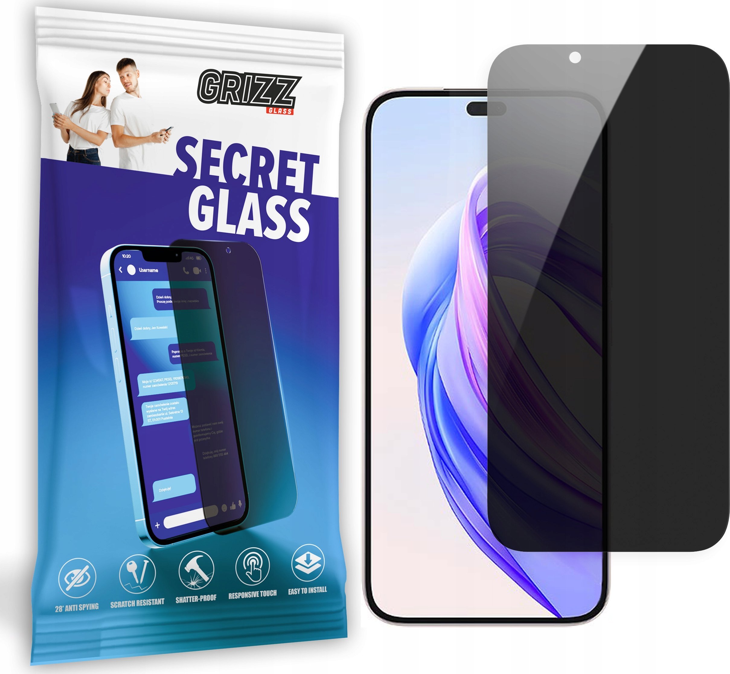 GrizzGlass Szkło prywatyzujące GrizzGlass SecretGlass do Honor X50i Plus