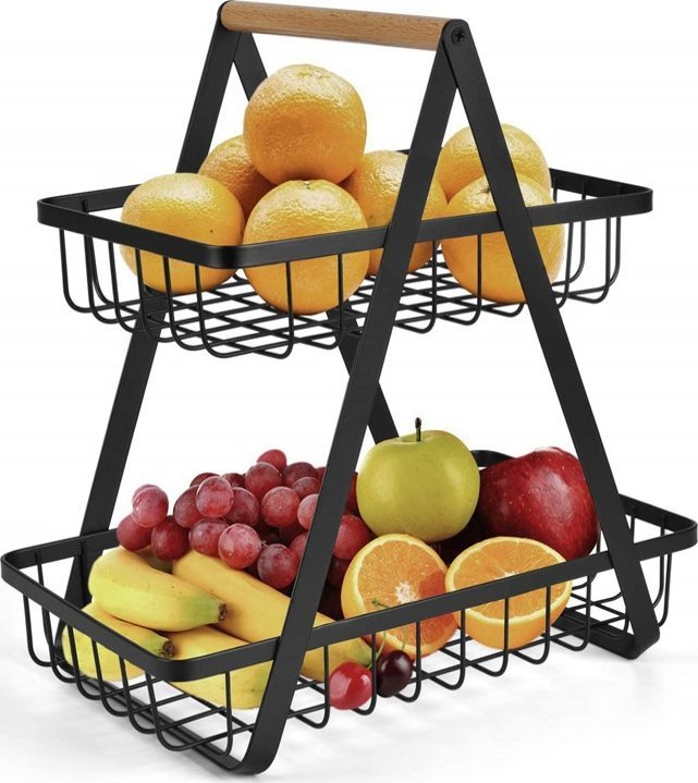Korbi DWUPOZIOMOWY KOSZ NA OWOCE WARZYWA OZDOBNY METALOWY POJEMNIK PATERA CZARNY