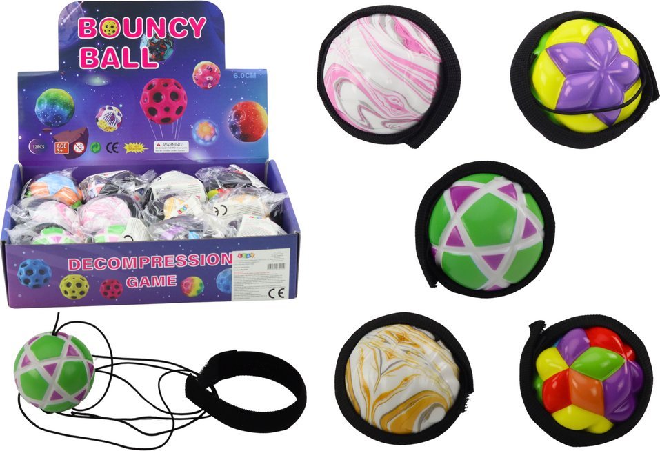 LeanToys Piłka Do Obijania Na Gumce Opaska Struktury Kolorowa 6cm