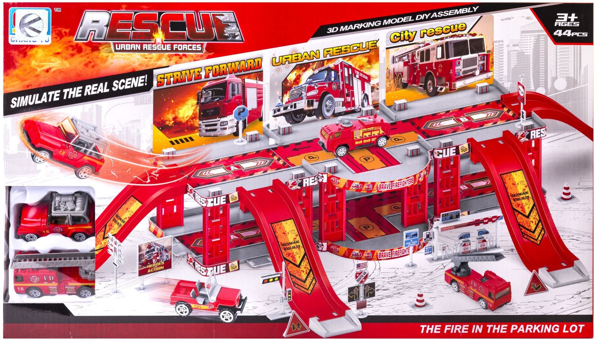 Parking garaż dla pojazdów straży pożarnej w zestawie z 2 autkami