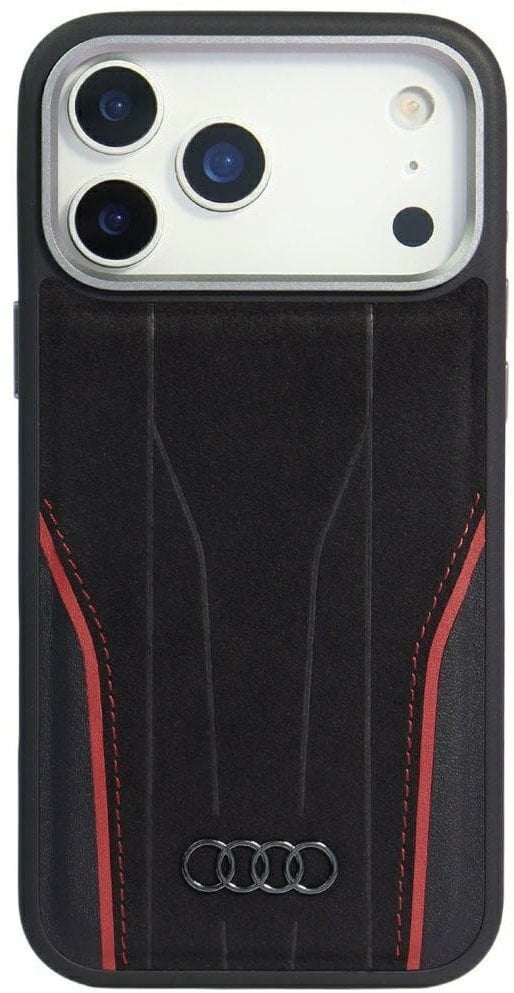 Case Audi R8 Genuine Leather MagSafe for iPhone 17 Pro black-red