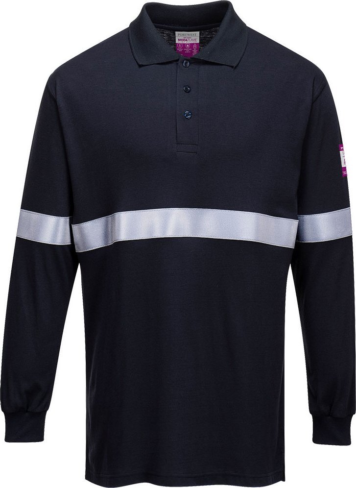 Portwest FR03 - Trudnopalne, antystatyczne Polo z długimi rękawami z taśmą odblaskową 2XL