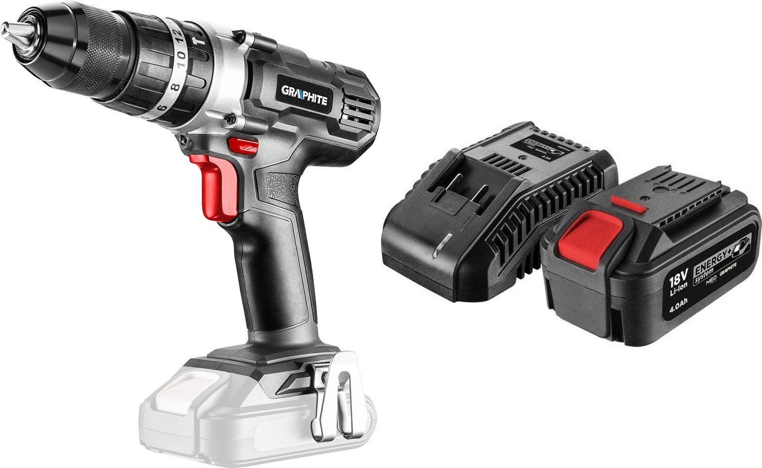 Wiertarko-wkrętarka Graphite Wiertarko-wkrętarka Graphite 58G010 18 V + akumulator 4 Ah z ładowarką 58GE132